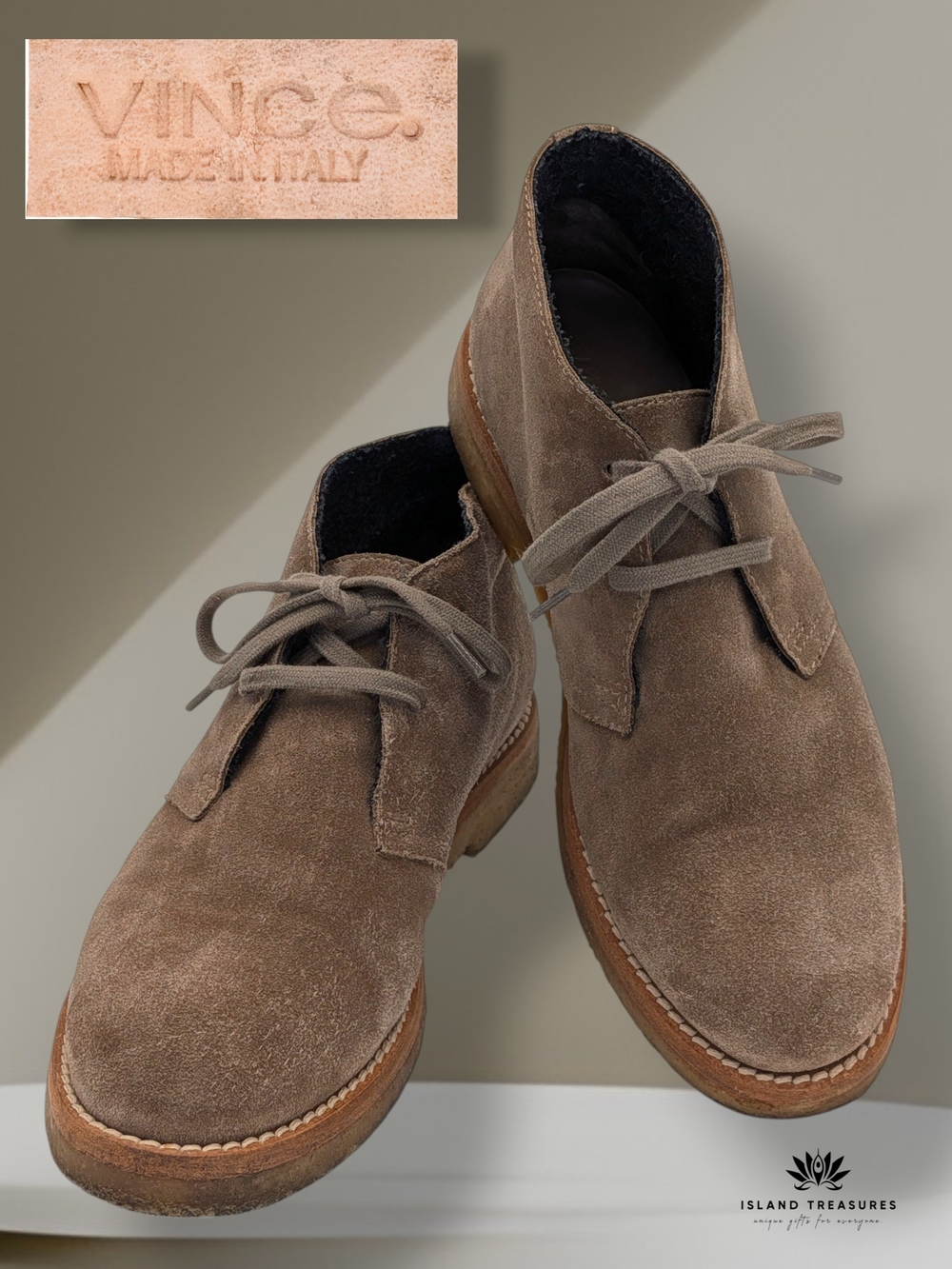 Vince Suede Desert Chukka Boot Sz 7.5 Women Mushroom Taupe Crepe Sole Made Italy